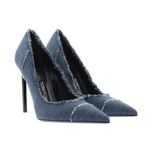 Tom Ford Frayed Raw Blue Denim Pointed Toe Stiletto Heel Pumps Size 39 $790 MSRP
